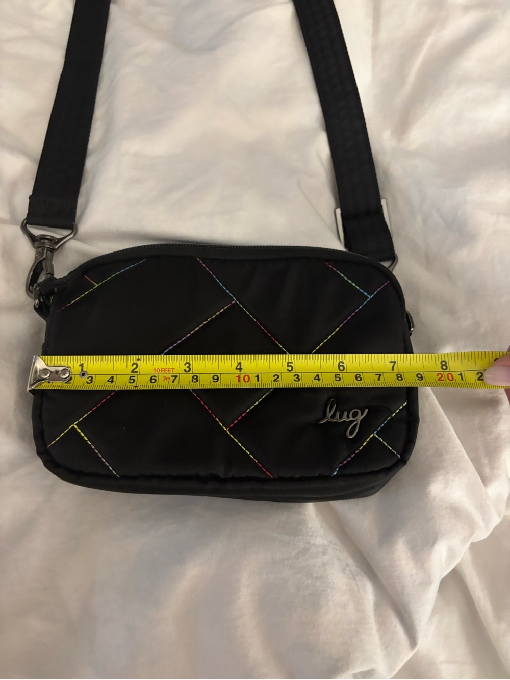 Lug Black Crossbody Bag with Multicolor Rainbow Stitching - Picture 5 of 11